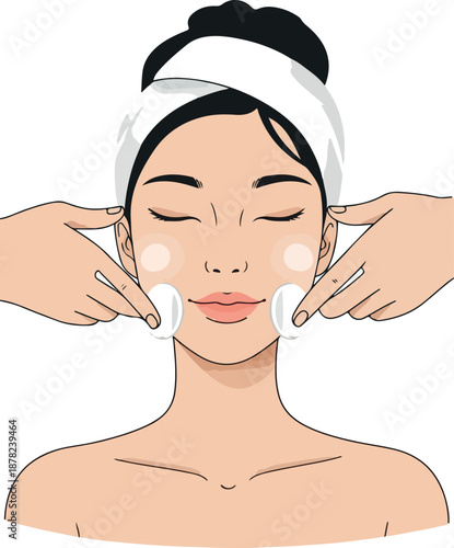 Woman Skincare Routine with Cotton Pads Minimal Flat Vector Illustration