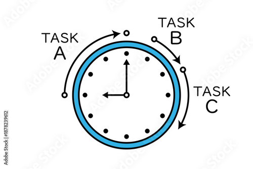 様々な仕事に取り組む時間を管理したイメージイラスト