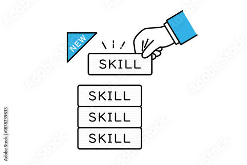 これまでに得たスキルに新しいスキルを加えるビジネスマンの手のイラスト