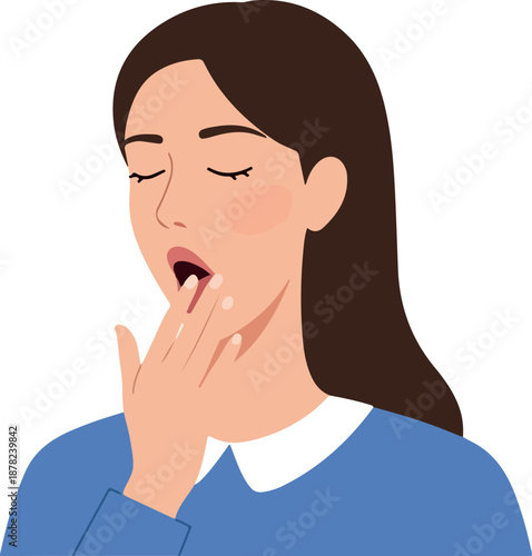 Woman Yawning Tired Fatigue Exhaustion Sleepy Day Tiredness Flat Vector