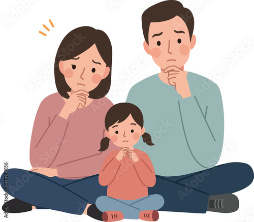 Worried Family Thinking Together Flat Design Isolated Vector