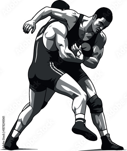 Wrestlers Grappling in a Sports Match with Dynamic Action