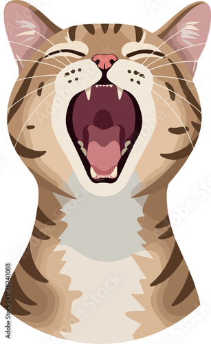 Yawning Tabby Cat Face Minimal Pixel Art Illustration