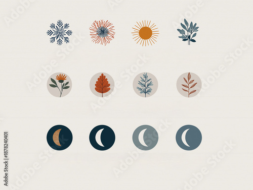 Minimalist Calendar: German Seasonal Icons & Turkish Lunar Phases - Clean Grid
