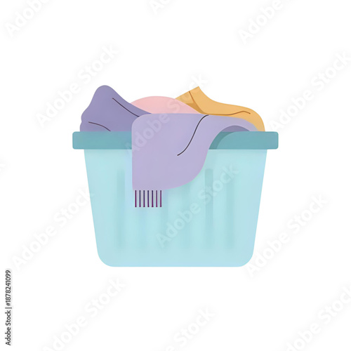 Laundry basket overflowing with clothes in a domestic setting viewed from the front