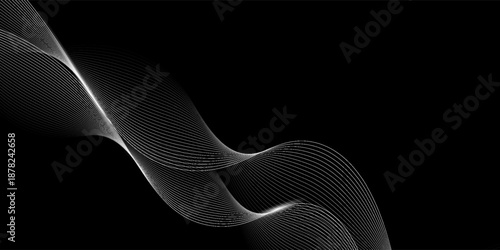 Elegant abstract design featuring monochrome wavy fine lines intertwined against a white background