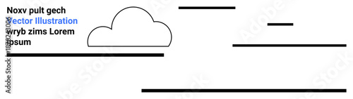 Graphic design, web templates, minimalism, cloud computing, branding, creative projects. Abstract cloud with horizontal lines and placeholder text. Cloud computing and graphic design