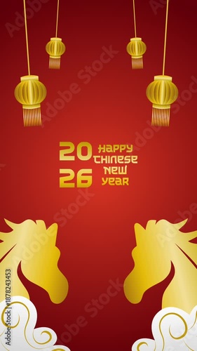 Chinese New Year 2026 greeting animation with lanterns and vertical horse heads