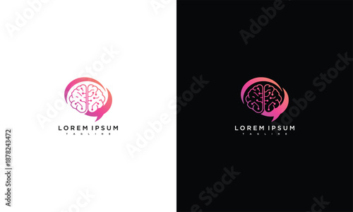 Brain logos displayed in pink gradient on contrasting white and black backgrounds