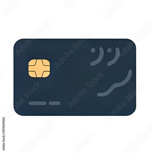 Credit card illustration with chip and lines on dark blue card viewed from directly above