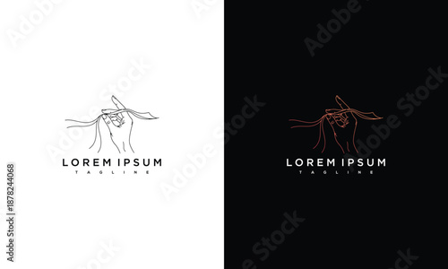 The hand logo illustration, showcasing dynamic movement and freedom, is presented in two monochrome styles on a white and black background from a frontal view.
