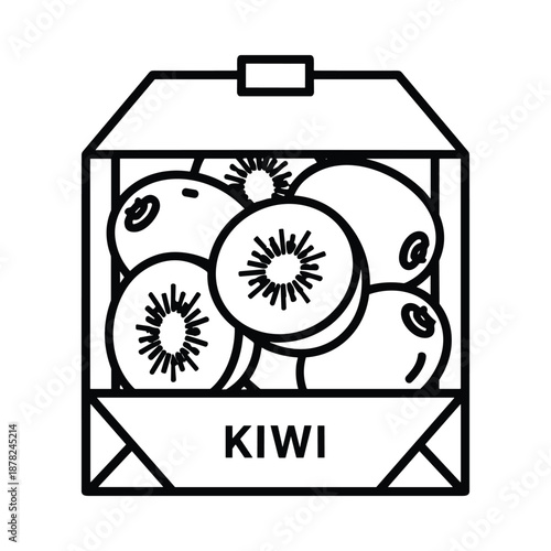 Black and white kiwi fruit box line art illustration