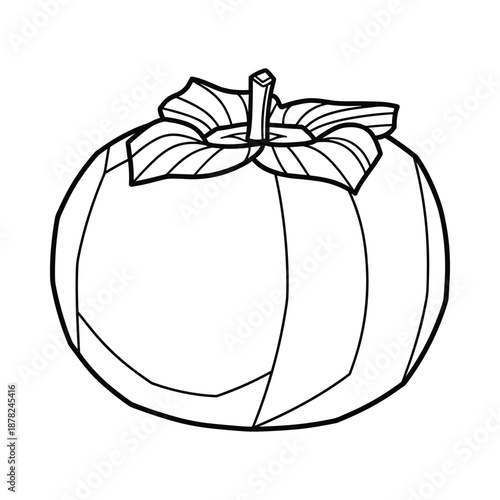 Black and white illustration of a pumpkin with leaves