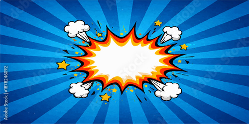 Abstract background vector with stars and stripes featuring a blue summer sky illustration with a cartoon sun, clouds, and nature elements for a sunny weather sign design