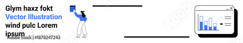 Data research, business analytics, statistics, reporting tools, growth visualization, teamwork. Person analyzing data with chart display. Data research and analytics