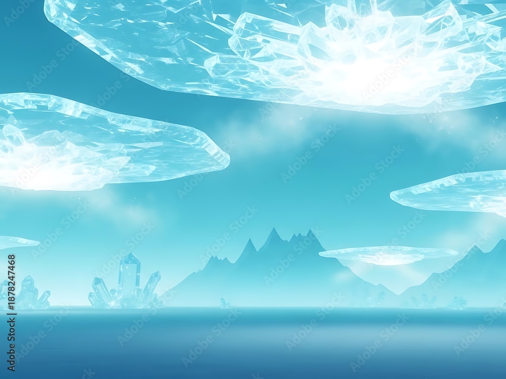 Fototapeta premium Serene Fantasy Landscape with Clouds and Mountains