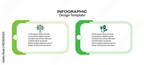 Infographic design template with green frames and icons on white background