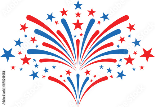 Patriotic Red White and Blue Firework Sparkler with Stars, Celebration Graphic Vector Illustration