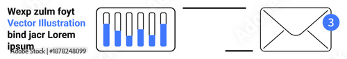Envelope with notification badge and bar chart visualizing data next to placeholder text. Ideal for analytics, newsletters, updates, communication tools, emails, notifications, simple landing page