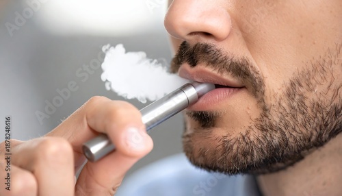 Man vaping with modern e-cigarette device