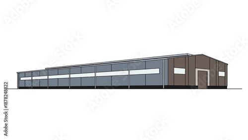 Vector illustration of a large industrial power plant with smoking chimneys and electrical transmission towers, symbolizing energy production, environmental impact, and technological infrastructure