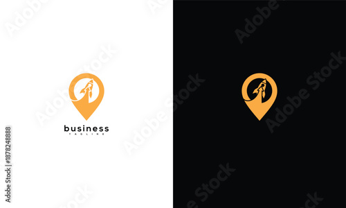 Business location pin icon on white and black background, map navigation symbol for corporate identity, dual colored graphical representation of a company location marker