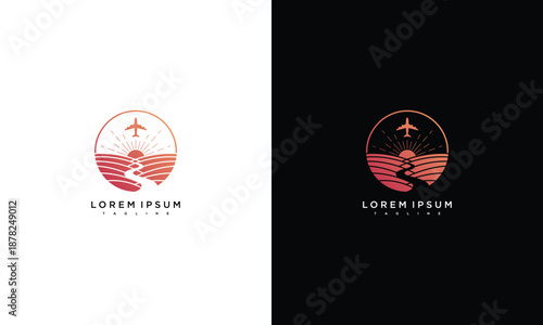 A serene airplane flying over calm waters at sunset from a high vantage point