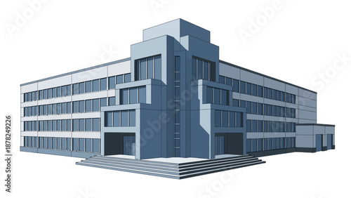 Sleek vector illustration of a contemporary corporate office building with modern architectural design, ideal for business development, urban planning, and commercial real estate projects