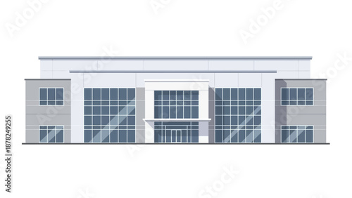 Modern commercial building vector illustration with sleek glass facade and prominent entrance, suitable for diverse business and urban projects