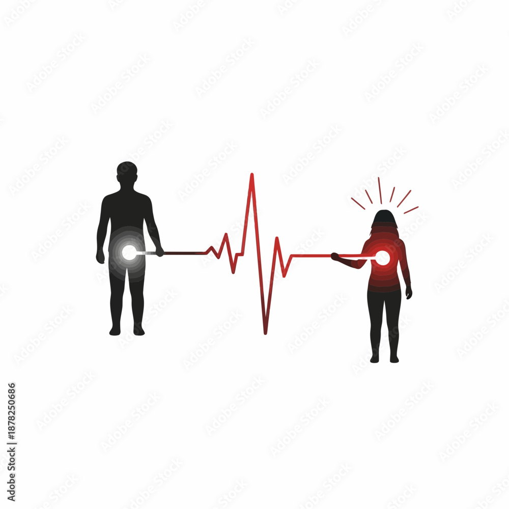 Fototapeta premium Connected couple heartbeat line graphic