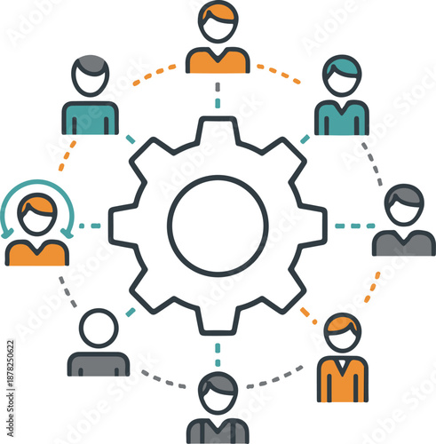 A clean vector diagram of a hierarchical organizational chart or pyramid structure with nine empty blocks in muted grey and blue tones, representing corporate management or data flow.