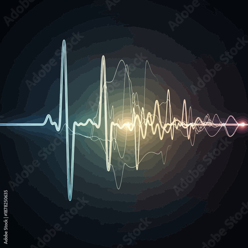 Abstract sound wave visualization with concentric layers and glowing center