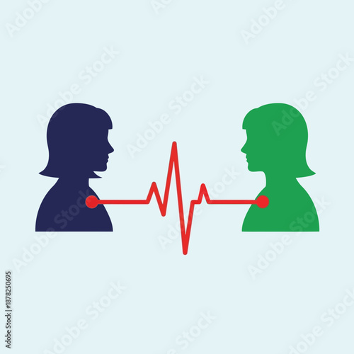 Connected people with heartbeat line, communication concept