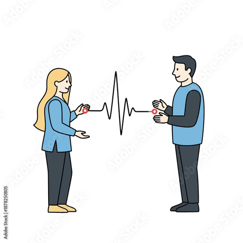 Man and Woman Connecting Through Heartbeat Line
