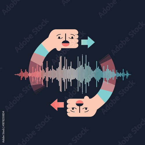 Sound wave exchange between two stylized figures