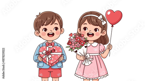 Adorable children exchanging heartfelt gifts and cheerful expressions during a