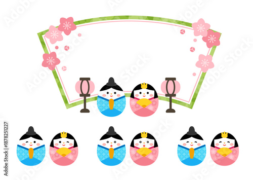 おひなさまと桃の花のひな祭りフレーム