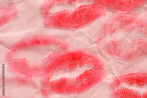 Lipstick kiss marks on pink...