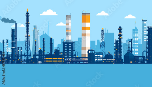 Industrial Plant and Factory Landscape Illustration