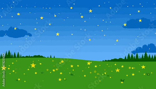 Night landscape cartoon vector illustration