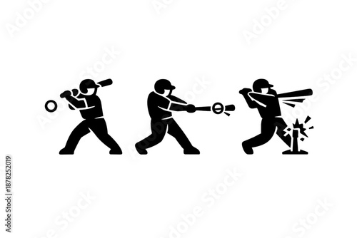 Dynamic sequence of a baseball batter swinging a bat and hitting the ball during a game