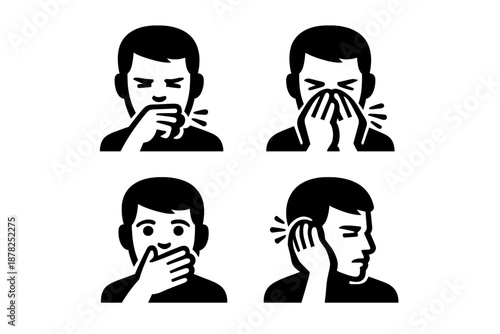 Health and illness symptoms: coughing, sneezing, earache, and preventative mouth covering