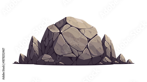 Large pile of jagged grey rocks and boulders creating a rugged and natural mountain or desert landscape element.