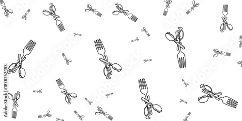 Abstract Kitchen Utensils Pattern on White Background - A Culinary Design