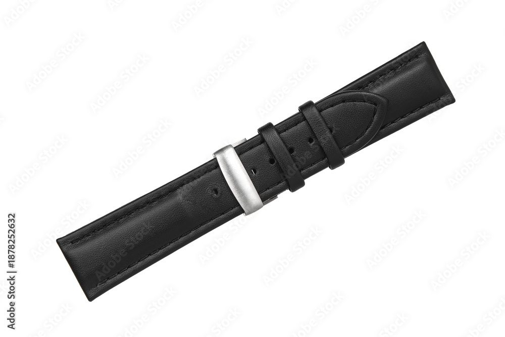 Fototapeta premium Black leather watch strap with clasp
