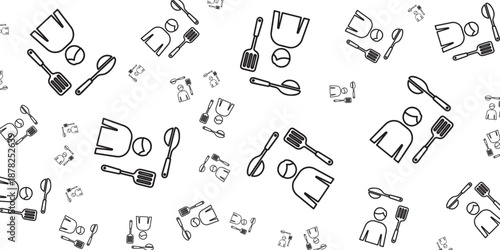 Diverse Culinary Utensils and Person Icons Scattered Across a White Background