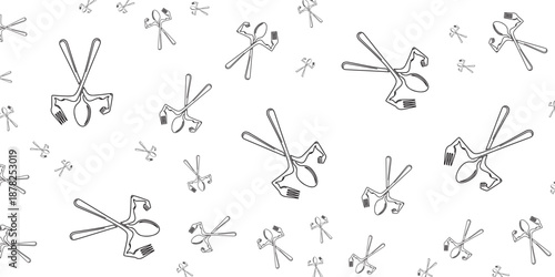 Seamless Pattern of Silverware and Utensils on a White Background