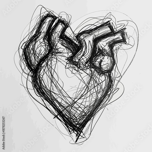 Abstract Broken Heart Sketch - Emotional Pain and Sadness Concept
