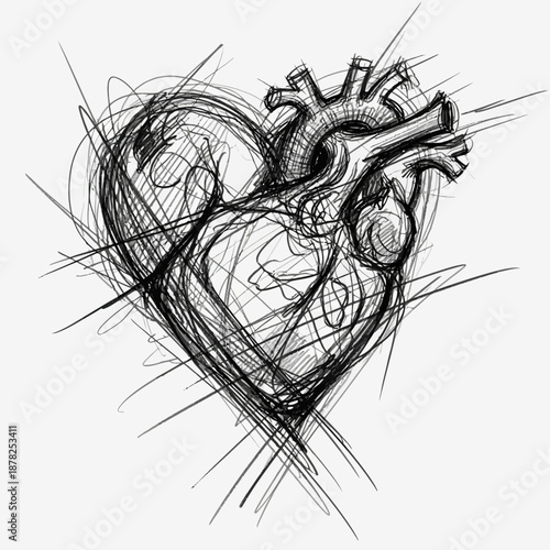 Anatomical Heart Sketch - Love, Emotion, Health, Medical Concept