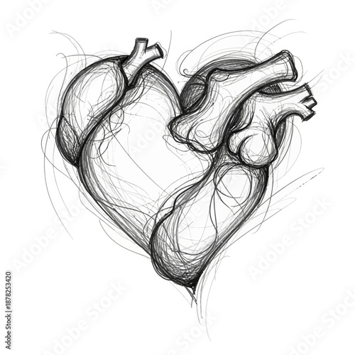 Anatomical Heart Sketch - Love, Health, and Medical Concept